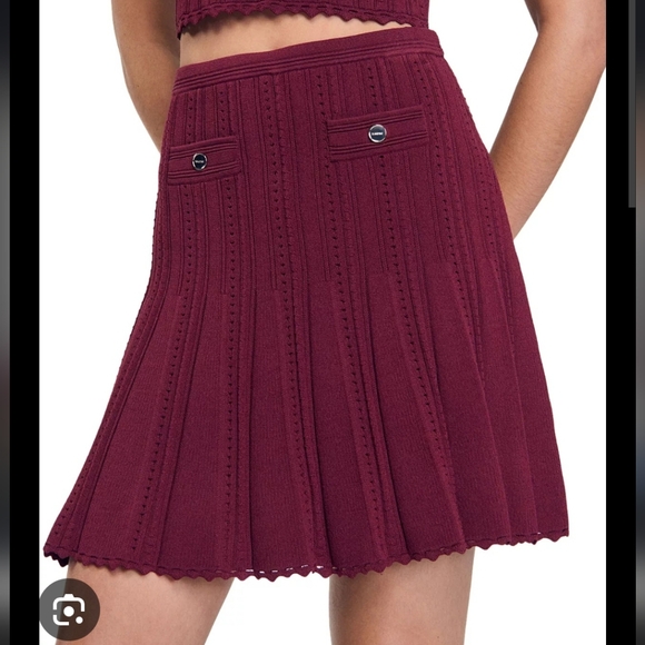 Sandro Dark Red Textured Knit A Line Mini Skirt - Picture 1 of 3